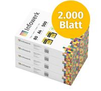 Infowerk Papier d'impression Papier à copier 2000 feuilles 4 x 500 A4 80g Premium blanc PEFC