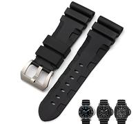 INFRI Bracelet de montre en caoutchouc naturel 24mm pour Panerai Submersible Luminor PAM noir bleu rouge Orange bracelet fermoir papillon(Black Blue Pin,24mm Black)