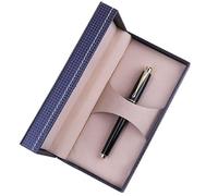 INFRI Iraurita Stylo-plume en métal brossé avec grille grise et pointe fine 0,5 mm avec clip doré pour le bureau, les étudiants (avec boîte-noir)