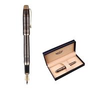 INFRI Iraurita Stylo-plume en métal brossé avec grille grise et pointe fine de 0,5 mm avec clip doré pour le bureau, les étudiants (avec boîte-gris)