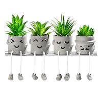 INFTYLE FZDR-1 Lot de 4 Mini Plantes succulentes artificielles créatives avec Pots en Pot de Ciment émotionnel pour Maison, Bureau, étagère, Cuisine, Salle de Bain et Bureau