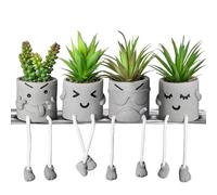 INFTYLE FZDR-1 Lot de 4 Mini Plantes succulentes artificielles créatives en Pot de Ciment émotionnel pour Maison, Bureau, étagère, Cuisine et Bureau