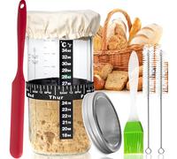 INFTYLE Kit de démarrage de pain au levain - Bocal en verre de grande capacité de 963,9 g avec bande d'alimentation avec date marquée, thermomètre, couvercle en tissu et couvercle en métal,