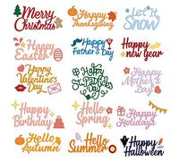 INFUNLY 15pcs Holiday Word Dies for Card Making Happy Mother's Day Greeting Die Cuts Happy Birthday Metal Phrase Dies for DIY Scrapbooking for Sizzix Spellbinders Gemini Die Cut Machine
