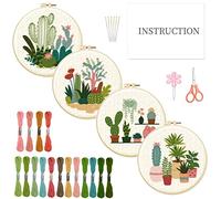 INFUNLY 4pcs Cactus Embroidery Kit Embroidery Starter Kits Cactus Cross Stitch Kits for Adults Stamped Embroidery Set with Patterns Embroidery Kit for Beginners Instruction Included