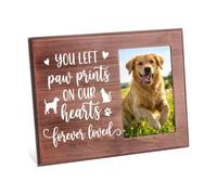 INFUNLY Cadre photo commémoratif pour animal de compagnie - 27 x 19,5 cm - Cadre commémoratif en bois pour chien - Empreintes de pattes - Cadeau de table - Chat - Souvenir - Marron