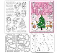 INFUNLY Ensemble de tampons et matrices de découpe en forme de bonhomme de neige transparent pour la fabrication de cartes, mots de Noël, bonhomme de neige, pochoirs pour bricolage, scrapbooking