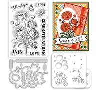 INFUNLY Ensemble de tampons transparents en couches de renoncule et de matrices de découpe avec gabarit de peinture murale réutilisable pour la fabrication de cartes, tampons en silicone motif floral