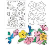 INFUNLY Hibiscus Matrices de Découpe Clear Stamper Set Flower Cut Die Silicone Stamps DIY Gaufrage 3D Pochoir Gabarit pour la Fabrication de Cartes Décoration et DIY Scrapbooking