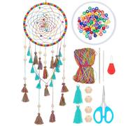 INFUNLY Kit d'attrape-rêves à faire soi-même pour débutants avec pompons et instructions (français non garanti) pour décoration murale de chambre à coucher, chambre d'enfant