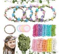 INFUNLY Lot de 12 couronnes de fleurs faites à la main - Kit de bricolage pour vos propres couronnes de fleurs - Accessoires pour cheveux - Cadeau pour mariage, anniversaire, fête, cadeau d'invités,