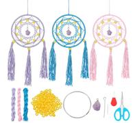 INFUNLY Lot de 3 petits attrape-rêves pour débutants - Kit d'attrape-rêves à faire soi-même avec cristal violet et pompons - Instructions incluses (français non garanti) - Décoration murale ou de