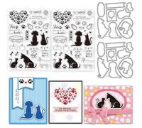 INFUNLY Lot de 4 tampons et matrices de découpe en métal transparent en forme de griffe pour la fabrication de cartes I Love Cats/Dogs - Pour bricolage, scrapbooking, journalisme