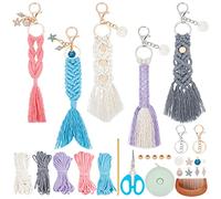 INFUNLY Lot de 5 kits de macramé sur le thème de l'océan pour adultes,Porte-clés bohème en macramé avec pompons, cordon en coton,Instructions pour clés de voiture, sac à main, téléphone, portefeuille