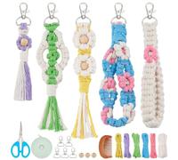 INFUNLY Lot de 5 porte-clés en macramé avec dragonne en coton et instructions (français non garanti) pour débutants - Kit de nœuds colorés en macramé pour clés de voiture, sac à main, téléphone
