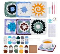 INFUNLY Lot de 6 crochets de style pour Granny Squares pour débutants et adultes 20,3 x 20,3 cm Kit de crochet DIY avec carrés de fleurs et instructions (français non garanti) Kit de démarrage pour