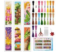 INFUNLY Lot de 6 marque-pages au point de croix avec éléments de conte de fées - 20,3 x 6,1 cm - Kit de fabrication de marque-pages avec instructions (français non garanti) - Kit de fabrication de