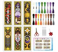 INFUNLY Lot de 6 marque-pages au point de croix divination mauvais œil pour débutants avec instructions (français non garanti) pré-imprimés avec phases de lune - Kit de marque-page pré-imprimé pour