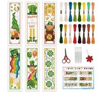INFUNLY Lot de 6 marque-pages au point de croix pour adultes avec thème de la Patrick 20,66 x 8,9 cm Chapeau de gnome Broderie Marque-page Ensemble de marque-pages Arc-en-ciel Trèfle Kit de point de