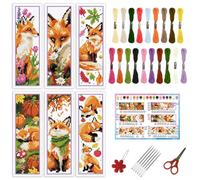 INFUNLY Lot de 6 marque-pages au point de croix pour débutants - Motif feuilles et fleurs - Kit de point de croix avec instructions (français non garanti) - Kit de point de croix facile pour les