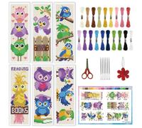 INFUNLY Lot de 6 marque-pages colorés au point de croix avec motif oiseau chouette perroquet 22 x 8 cm - Fait à la main - Cadeau pour les amateurs de livres et adultes