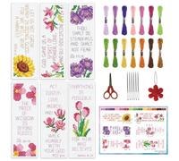 INFUNLY Lot de 6 marque-pages en forme de fleurs, mots, point de croix, pour adultes, 7,6 x 21,6 cm, versets de la Bible, broderie, avec 14 couleurs, fil à broder, aiguilles, ciseaux