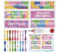 INFUNLY Lot de 6 marque-pages inspirants au point de croix pour adultes - Motifs artistiques à faire soi-même - Avec instructions (français non garanti) - Textes de motivation estampillés - Kit de