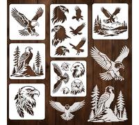 INFUNLY Lot de 6 pochoirs de peinture réutilisables en forme d'aigles pour murs de forêts 20 x 20 cm, 21 x 20 cm, modèles de plumes pour travaux manuels, meubles en bois de ciment et décoration