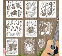 INFUNLY Lot de 6 pochoirs réutilisables en forme de note de musique pour peinture, 30 x 30 cm, pochoirs d'orchestre, tambour, piano, dessin pour bois, toile, papier peint, décoration d'intérieur