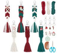 INFUNLY Lot de 6 porte-clés de Noël en macramé pour adultes - Kit de bracelet à breloques en macramé avec pompons et instructions (français non garanti) pour voiture, sac à main, porte-clés,
