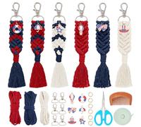 INFUNLY Lot de 6 porte-clés en macramé pour adultes et débutants avec instructions (français non garanti) + porte-clés vidéo bohème en macramé avec pompons pour clé de voiture, sac à main, téléphone,