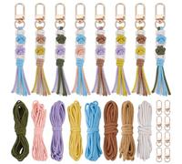 INFUNLY Lot de 8 porte-clés en macramé avec griffes de chat et instructions (français non garanti) - Avec pompon pour débutants - Porte-clés en macramé - Pour clés de voiture