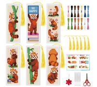 INFUNLY Lot de marque-pages au point de croix Panda rouge 25,4 x 19,8 cm - Kit de marque-pages avec motif panda rouge endormi - Kit de marque-pages à broder à faire soi-même pour les amateurs de