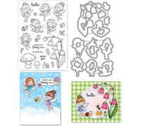 INFUNLY Lot de tampons de fées et de matrices de découpe pour la fabrication de cartes, abeille, fleur, tampon en silicone transparent, moule à champignons, Pâques, décoration de cartes de vœux