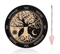 INFUNLY Pendule de sorcière arbre de vie rond en bois de 20,1 cm avec panneau de message métaphysique avec collier en cristal, kit de fournitures d'autel Wicca