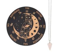 INFUNLY Pendule en bois de 20,1 cm avec chat lune, sorcière, radiesthésie, planchette de divination, tableau métaphysique avec collier en cristal de guérison, sorcellerie et autel Wicca