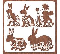 INFUNLY Pochoir lapin de Pâques pour peinture - 30 x 30 cm - Pochoirs muraux en plastique lavable - Motif lapin - Pochoirs de peinture sur bois pour art mural, bricolage et décoration d'intérieur