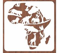 INFUNLY Pochoir mural réutilisable en forme de carte de l'Afrique avec motif animaux, éléphant, lion, forêt, 30 x 29 cm