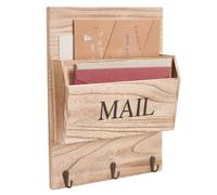 INFUNLY Support mural en bois pour courrier avec 2 emplacements pour courrier de 35 x 26 cm, dossier de lettres de ferme avec 3 crochets pour décoration rustique d'entrée de maison