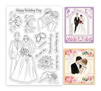 INFUNLY Tampon transparent réutilisable « Happy Wedding Day » - Pour bouquet de mariée et marié - Tampons en silicone pour bénédiction de mariage - Tampons en caoutchouc pour fabrication de cartes,