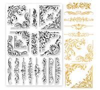 INFUNLY Tampons d'angle en forme de fleur pour la fabrication de cartes - 21,1 x 29,7 cm - Tampon en caoutchouc transparent en silicone pour bricolage, scrapbooking, carte d'anniversaire, album photo,