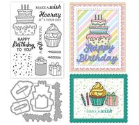 INFUNLY Tampons transparents « Happy Birthday » et matrices de découpe en métal pour la fabrication de cartes,Tampon en silicone,Cadeau de Noël pour Thanksgiving, bricolage, scrapbooking, décoration