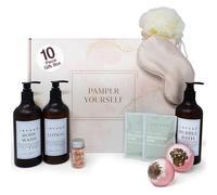 INFUSÉ Coffret cadeau spa 10 pièces pour femme | Ensemble de soins personnels avec masque pour les yeux, loofa, bombes de bain, masques faciaux, bain moussant, lotion, gel douche et sel de bain |