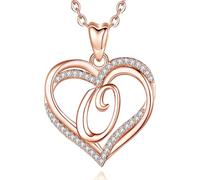 INFUSEU Alphabet O Initial Collier, Or Rose Lettre A-Z Pendentif Cubic Zirconia CZ Nom Double Coeur Bijoux 20 Pouces Chaîne Cadeaux Personnalisés Pour Femmes Filles
