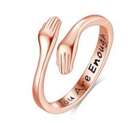 INFUSEU Bague Câlin, Bagues Embrace Anneau De Câlin 18K Or Rose Bijou Ajustable Argent Sterling 925 Gravure ''You Are Enough'' Bague Love Cadeau pour Elle Femme