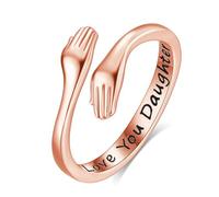 INFUSEU Bague Câlin, Bagues Embrace Anneau De Câlin 18K Or Rose Bijou Ajustable Argent Sterling 925 Gravure ''Love You Daughter'' Bague Love Cadeau pour Elle Femme