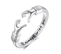 INFUSEU Bague Câlin, Bagues Embrace Anneau De Câlin Bijou Argent Sterling 925 Ajustable Bague Love Cadeau pour Elle Femme