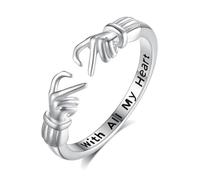 INFUSEU Bague Câlin, Réglable Bagues Embrace Anneau De Câlin Bijou Ajustable Argent Sterling 925 Bague Love Cadeau pour Elle Femme