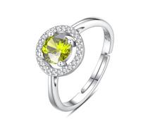 INFUSEU Bague De Naissance, Argent 925 Réglable Ouverte Bague Zircone Cubique Emeraude Anneau Promise Août Cadeau pour Mariage Alliance Bijoux Femme