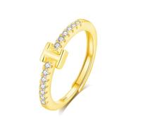 INFUSEU Bague Initiale, Argent Sterling 925 18K Or Initiales Lettres I Anneau Ouverte Ajustable Ouvert Alphabet A-Z Bijoux Personnalisé Cadeau pour Femmes Filles